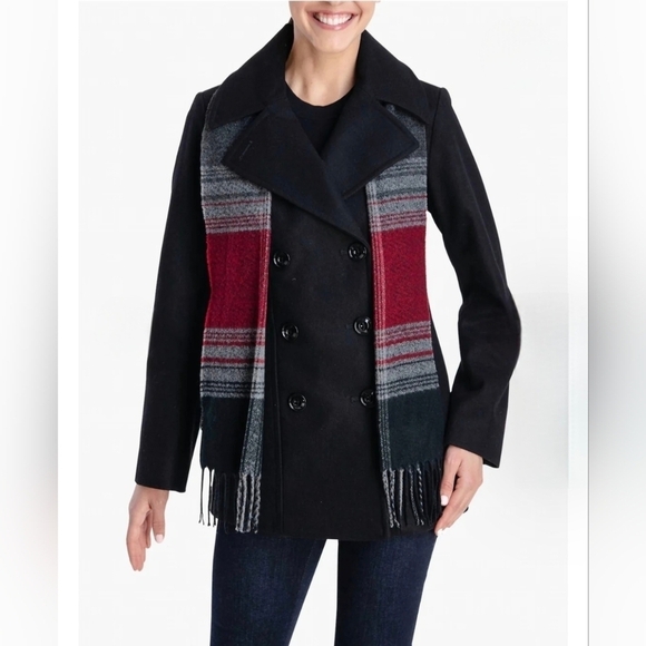 London Fog Jackets & Blazers - London Fog - Double Breasted Peacoat With Scarf #1091
